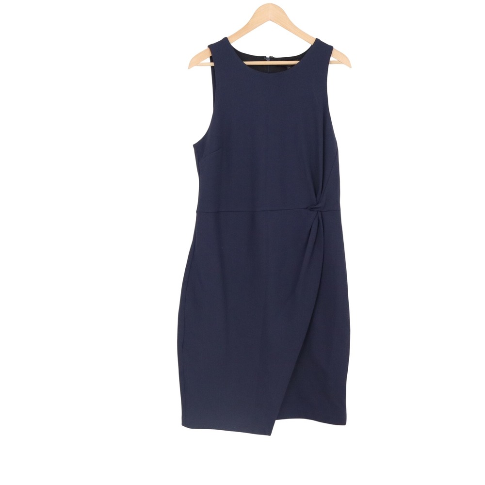 Banana Republic Dress Womens 14 Tall Side Twist Sheath Navy Blue Stretch